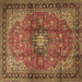 Square Machine Washable Medallion Brown Traditional Rug, wshtr1934brn