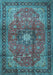 Machine Washable Medallion Light Blue Traditional Rug, wshtr1934lblu