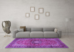 Machine Washable Medallion Purple Traditional Area Rugs in a Living Room, wshtr1934pur