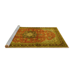 Sideview of Machine Washable Medallion Yellow Traditional Rug, wshtr1934yw