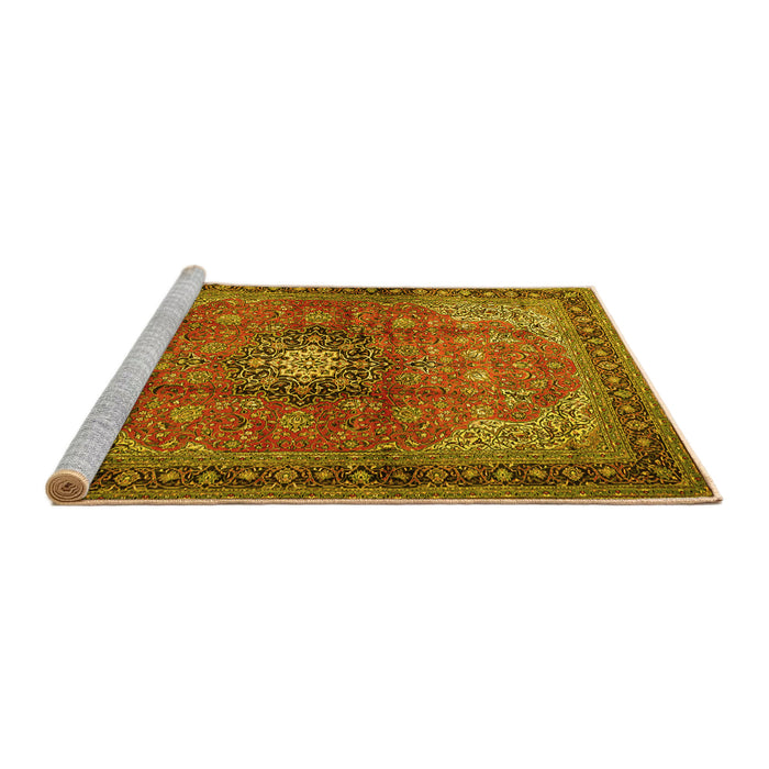 Sideview of Machine Washable Medallion Yellow Traditional Rug, wshtr1934yw