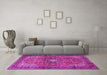 Machine Washable Medallion Pink Traditional Rug in a Living Room, wshtr1934pnk