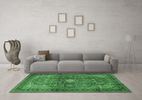 Machine Washable Medallion Emerald Green Traditional Rug, wshtr1934emgrn