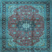 Square Machine Washable Medallion Light Blue Traditional Rug, wshtr1934lblu