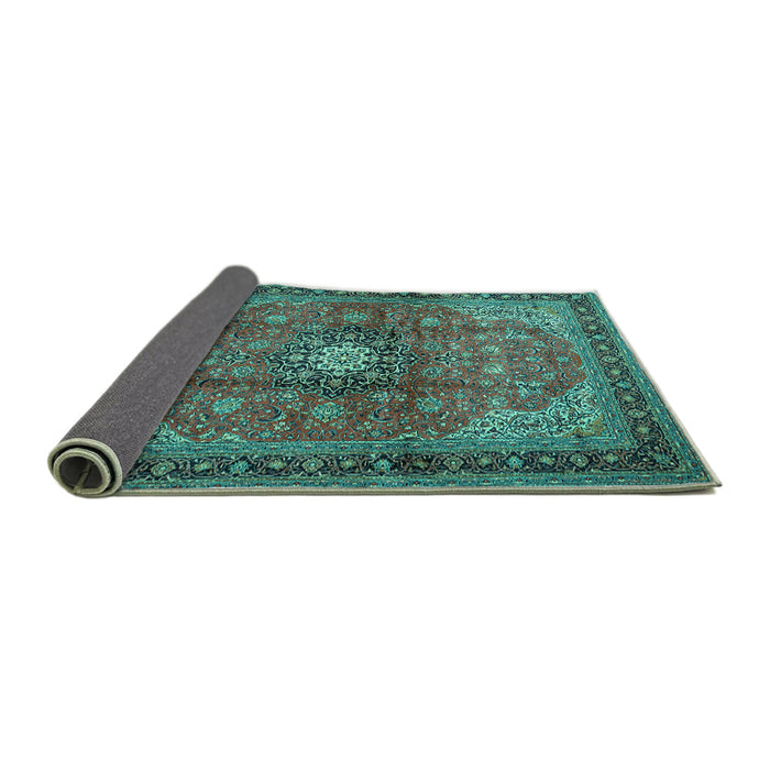 Sideview of Medallion Turquoise Traditional Rug, tr1934turq