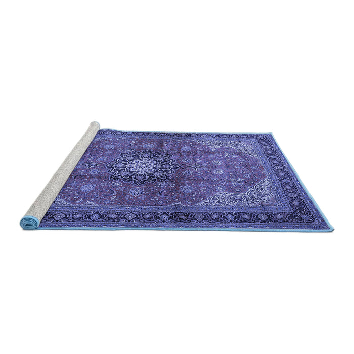Sideview of Machine Washable Medallion Blue Traditional Rug, wshtr1934blu