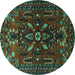 Round Machine Washable Persian Turquoise Traditional Area Rugs, wshtr1935turq