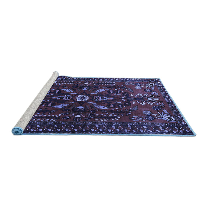 Sideview of Machine Washable Persian Blue Traditional Rug, wshtr1935blu