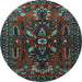 Round Machine Washable Persian Light Blue Traditional Rug, wshtr1935lblu