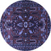 Round Machine Washable Persian Blue Traditional Rug, wshtr1935blu