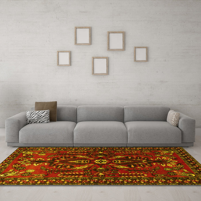 Machine Washable Persian Yellow Traditional Rug in a Living Room, wshtr1935yw