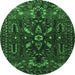 Round Machine Washable Persian Emerald Green Traditional Area Rugs, wshtr1935emgrn