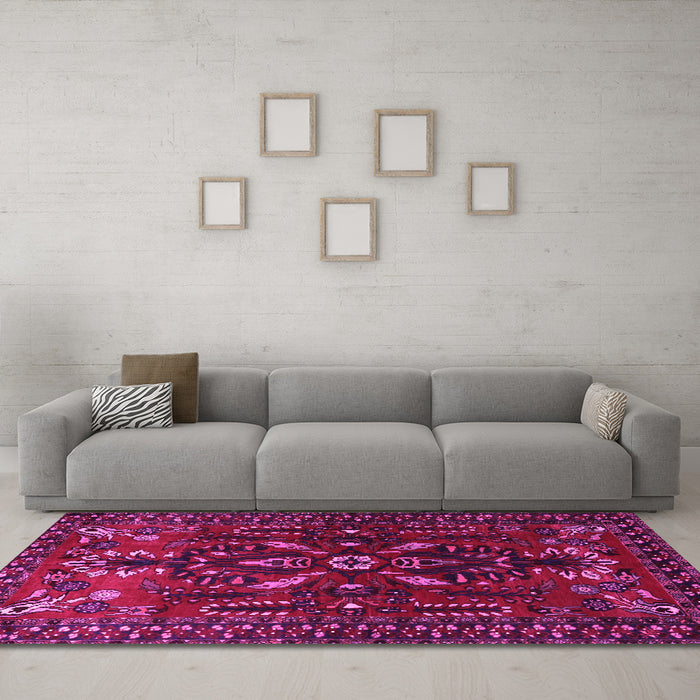 Machine Washable Persian Pink Traditional Rug in a Living Room, wshtr1935pnk