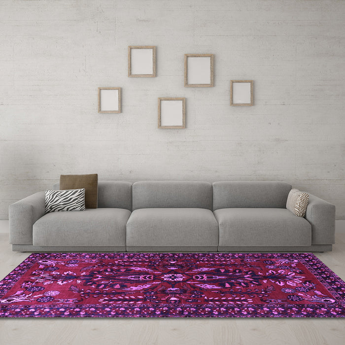 Machine Washable Persian Purple Traditional Area Rugs in a Living Room, wshtr1935pur