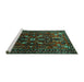 Sideview of Machine Washable Persian Turquoise Traditional Area Rugs, wshtr1935turq