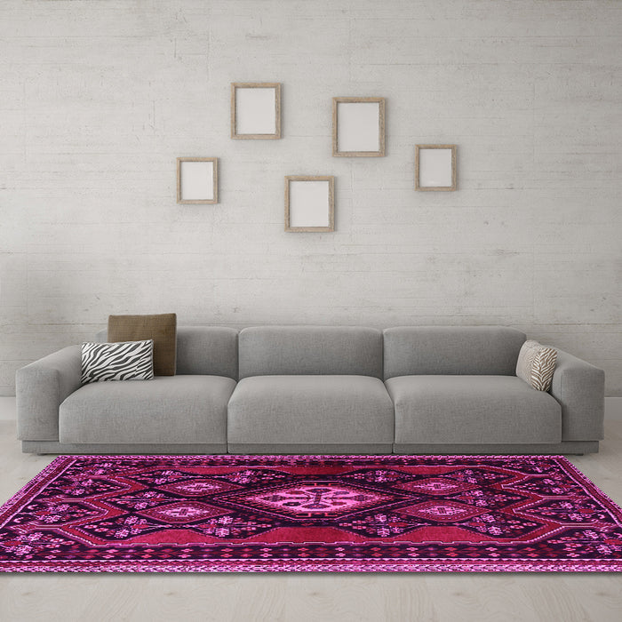 Machine Washable Persian Pink Traditional Rug in a Living Room, wshtr1936pnk