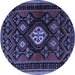 Round Machine Washable Persian Blue Traditional Rug, wshtr1936blu