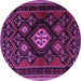 Round Machine Washable Persian Purple Traditional Area Rugs, wshtr1936pur