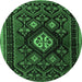 Round Machine Washable Persian Emerald Green Traditional Area Rugs, wshtr1936emgrn