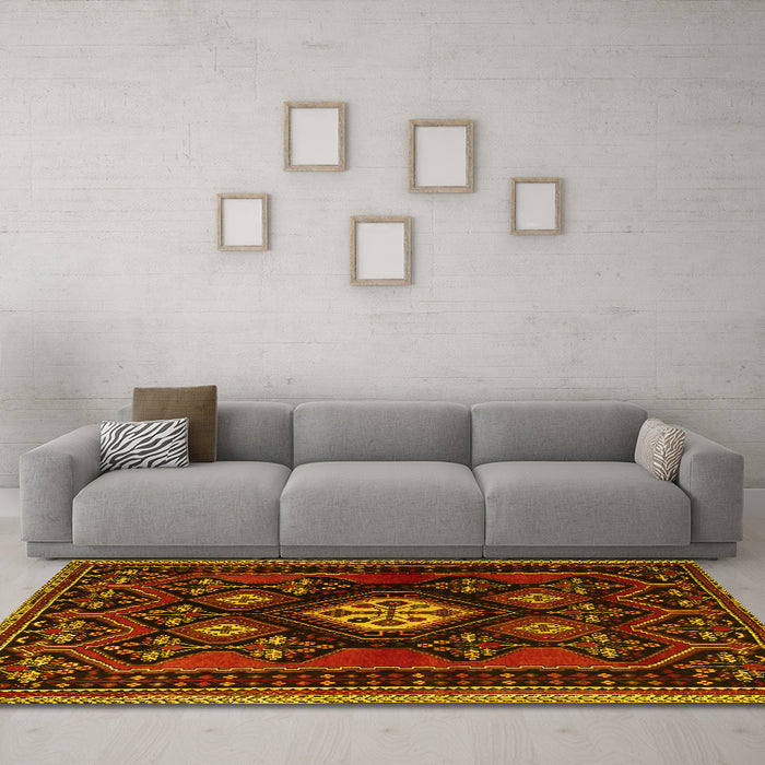 Machine Washable Persian Yellow Traditional Rug in a Living Room, wshtr1936yw