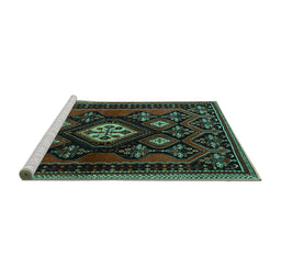 Sideview of Machine Washable Persian Turquoise Traditional Area Rugs, wshtr1936turq