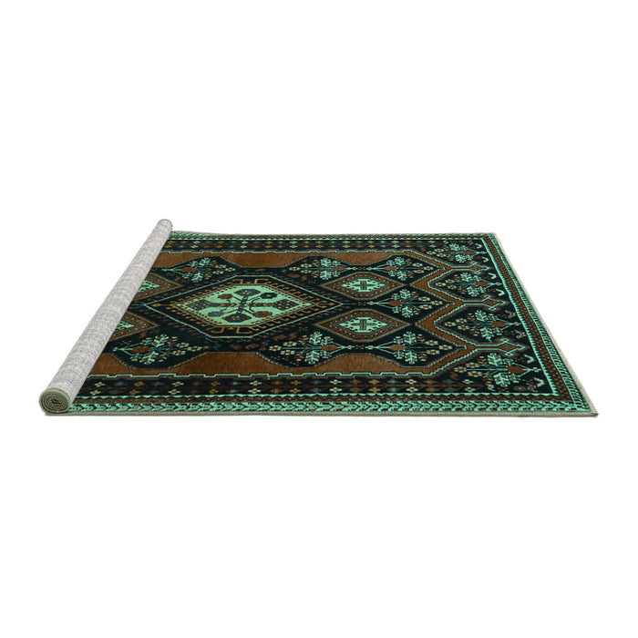 Sideview of Machine Washable Persian Turquoise Traditional Area Rugs, wshtr1936turq