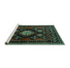 Sideview of Machine Washable Persian Turquoise Traditional Area Rugs, wshtr1936turq