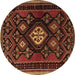 Round Persian Brown Traditional Rug, tr1936brn