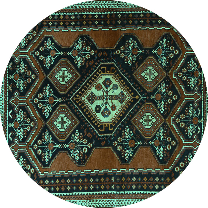 Round Machine Washable Persian Turquoise Traditional Area Rugs, wshtr1936turq