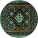 Round Machine Washable Persian Turquoise Traditional Area Rugs, wshtr1936turq