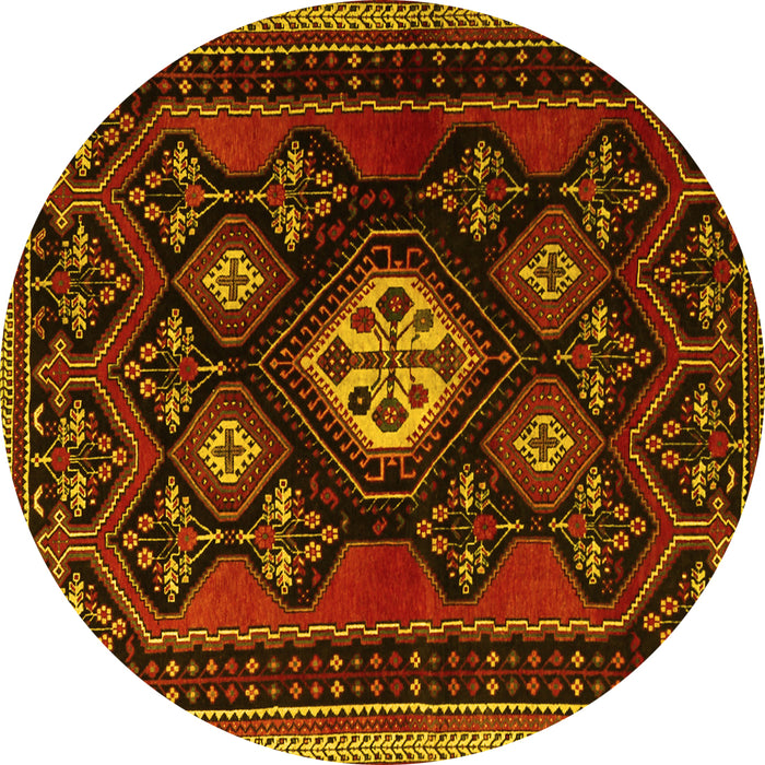 Round Machine Washable Persian Yellow Traditional Rug, wshtr1936yw