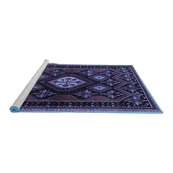 Sideview of Machine Washable Persian Blue Traditional Rug, wshtr1936blu