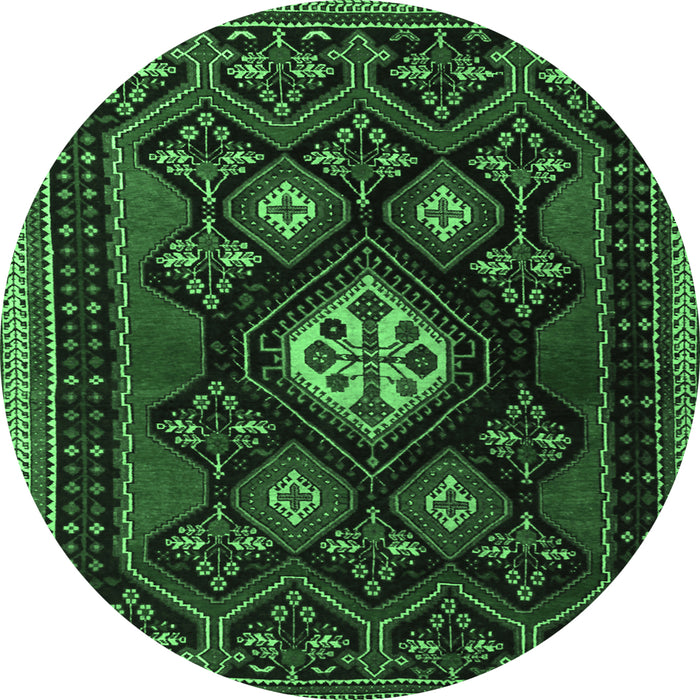 Round Persian Emerald Green Traditional Rug, tr1936emgrn