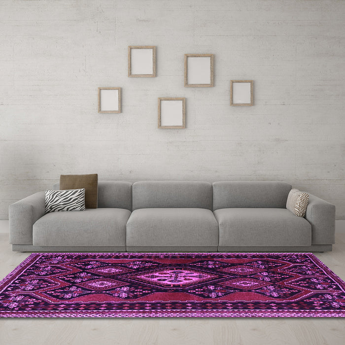 Machine Washable Persian Purple Traditional Area Rugs in a Living Room, wshtr1936pur