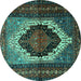 Round Machine Washable Persian Turquoise Traditional Area Rugs, wshtr1937turq