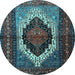 Round Machine Washable Persian Light Blue Traditional Rug, wshtr1937lblu