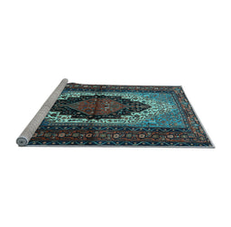 Sideview of Machine Washable Persian Light Blue Traditional Rug, wshtr1937lblu