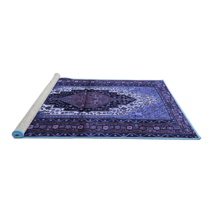 Sideview of Machine Washable Persian Blue Traditional Rug, wshtr1937blu