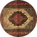 Round Machine Washable Persian Brown Traditional Rug, wshtr1937brn