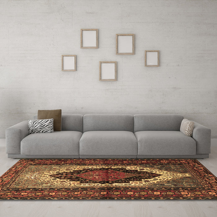 Machine Washable Persian Brown Traditional Rug in a Living Room,, wshtr1937brn