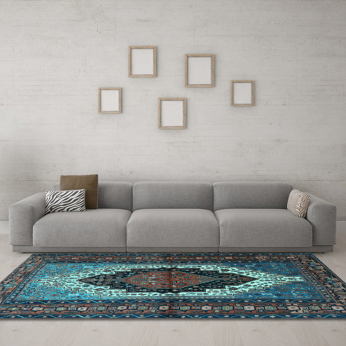 Machine Washable Persian Light Blue Traditional Rug in a Living Room, wshtr1937lblu