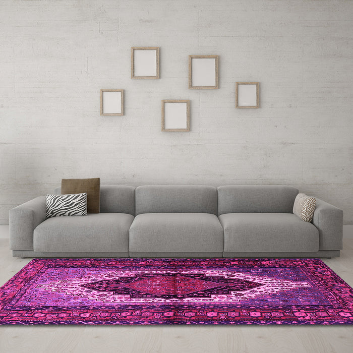 Machine Washable Persian Pink Traditional Rug in a Living Room, wshtr1937pnk