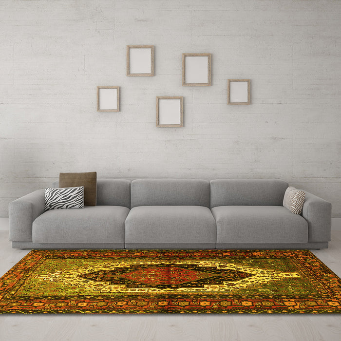 Machine Washable Persian Yellow Traditional Rug in a Living Room, wshtr1937yw