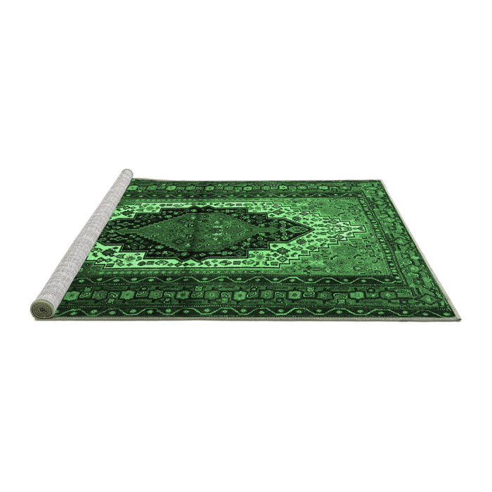 Sideview of Machine Washable Persian Emerald Green Traditional Area Rugs, wshtr1937emgrn