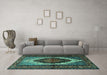 Machine Washable Persian Turquoise Traditional Area Rugs in a Living Room,, wshtr1937turq