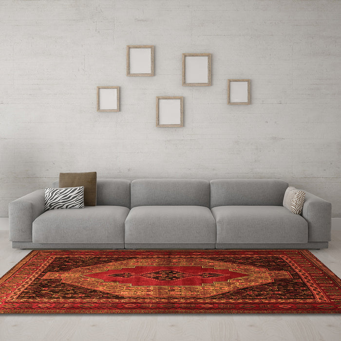 Machine Washable Persian Orange Traditional Area Rugs in a Living Room, wshtr1938org