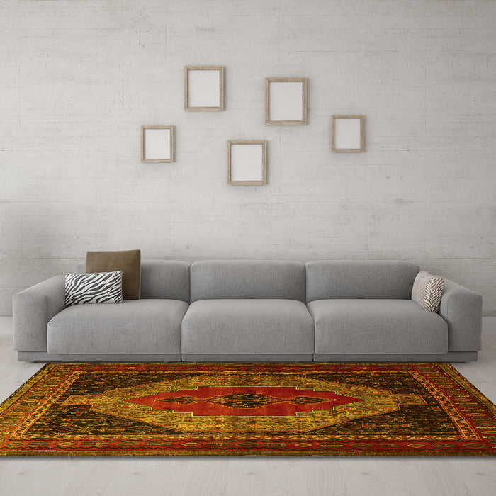 Machine Washable Persian Yellow Traditional Rug in a Living Room, wshtr1938yw