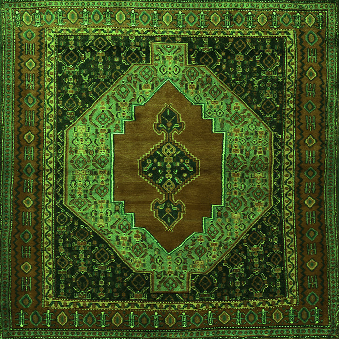 Round Machine Washable Persian Green Traditional Area Rugs, wshtr1938grn