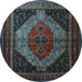 Round Machine Washable Persian Light Blue Traditional Rug, wshtr1938lblu