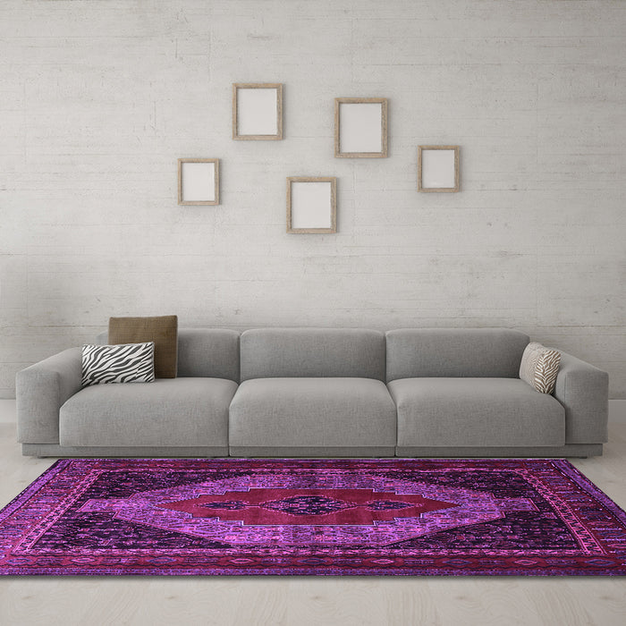 Machine Washable Persian Purple Traditional Area Rugs in a Living Room, wshtr1938pur
